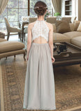 Ali A-Line Scoop Neck Floor-Length Chiffon Junior Bridesmaid Dress STAP0013463