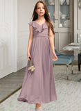 Ashlynn A-Line V-neck Floor-Length Chiffon Junior Bridesmaid Dress With Cascading Ruffles STAP0013464