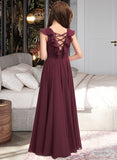 Allison A-Line Scoop Neck Floor-Length Chiffon Junior Bridesmaid Dress With Cascading Ruffles STAP0013466