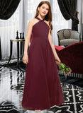 Kaylah A-Line V-neck Floor-Length Chiffon Junior Bridesmaid Dress With Ruffle STAP0013468