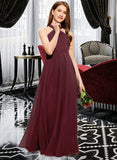 Kaylah A-Line V-neck Floor-Length Chiffon Junior Bridesmaid Dress With Ruffle STAP0013468