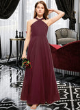 Kaylah A-Line V-neck Floor-Length Chiffon Junior Bridesmaid Dress With Ruffle STAP0013468