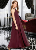 Kaylah A-Line V-neck Floor-Length Chiffon Junior Bridesmaid Dress With Ruffle STAP0013468