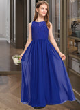 Precious A-Line Scoop Neck Floor-Length Chiffon Lace Junior Bridesmaid Dress STAP0013469