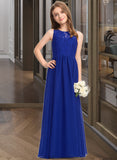 Precious A-Line Scoop Neck Floor-Length Chiffon Lace Junior Bridesmaid Dress STAP0013469