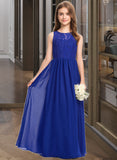 Precious A-Line Scoop Neck Floor-Length Chiffon Lace Junior Bridesmaid Dress STAP0013469