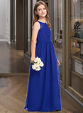 Precious A-Line Scoop Neck Floor-Length Chiffon Lace Junior Bridesmaid Dress STAP0013469