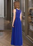 Precious A-Line Scoop Neck Floor-Length Chiffon Lace Junior Bridesmaid Dress STAP0013469