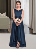 Aliza A-Line V-neck Asymmetrical Satin Junior Bridesmaid Dress STAP0013471