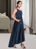 Aliza A-Line V-neck Asymmetrical Satin Junior Bridesmaid Dress STAP0013471