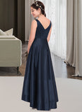 Aliza A-Line V-neck Asymmetrical Satin Junior Bridesmaid Dress STAP0013471