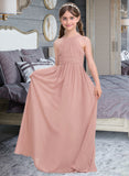 Hailie A-Line Scoop Neck Floor-Length Chiffon Junior Bridesmaid Dress With Ruffle STAP0013473