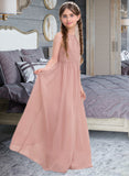 Hailie A-Line Scoop Neck Floor-Length Chiffon Junior Bridesmaid Dress With Ruffle STAP0013473