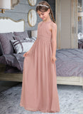 Hailie A-Line Scoop Neck Floor-Length Chiffon Junior Bridesmaid Dress With Ruffle STAP0013473