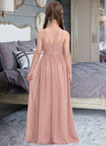 Hailie A-Line Scoop Neck Floor-Length Chiffon Junior Bridesmaid Dress With Ruffle STAP0013473