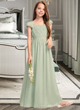 Kamryn A-Line Scoop Neck Floor-Length Chiffon Junior Bridesmaid Dress With Ruffle Bow(s) STAP0013474