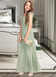 Kamryn A-Line Scoop Neck Floor-Length Chiffon Junior Bridesmaid Dress With Ruffle Bow(s) STAP0013474