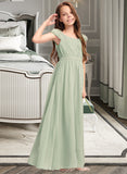 Kamryn A-Line Scoop Neck Floor-Length Chiffon Junior Bridesmaid Dress With Ruffle Bow(s) STAP0013474