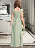 Kamryn A-Line Scoop Neck Floor-Length Chiffon Junior Bridesmaid Dress With Ruffle Bow(s) STAP0013474