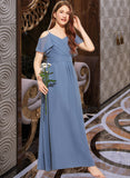 EmeryPiper A-Line Off-the-Shoulder Floor-Length Chiffon Junior Bridesmaid Dress With Ruffle Bow(s) STAP0013475