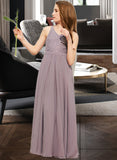 Bailee A-Line V-neck Floor-Length Chiffon Lace Junior Bridesmaid Dress STAP0013476