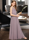 Bailee A-Line V-neck Floor-Length Chiffon Lace Junior Bridesmaid Dress STAP0013476