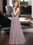 Bailee A-Line V-neck Floor-Length Chiffon Lace Junior Bridesmaid Dress STAP0013476