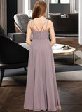 Bailee A-Line V-neck Floor-Length Chiffon Lace Junior Bridesmaid Dress STAP0013476