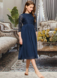 Peggie A-Line Scoop Neck Tea-Length Chiffon Lace Junior Bridesmaid Dress STAP0013477