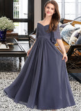 Kiana A-Line Off-the-Shoulder Floor-Length Chiffon Junior Bridesmaid Dress With Ruffle Bow(s) STAP0013479