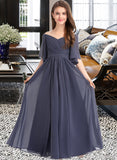 Kiana A-Line Off-the-Shoulder Floor-Length Chiffon Junior Bridesmaid Dress With Ruffle Bow(s) STAP0013479