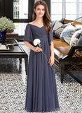 Kiana A-Line Off-the-Shoulder Floor-Length Chiffon Junior Bridesmaid Dress With Ruffle Bow(s) STAP0013479