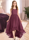 Madalyn A-Line Scoop Neck Asymmetrical Chiffon Junior Bridesmaid Dress With Bow(s) Cascading Ruffles STAP0013480