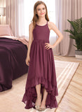 Madalyn A-Line Scoop Neck Asymmetrical Chiffon Junior Bridesmaid Dress With Bow(s) Cascading Ruffles STAP0013480