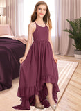 Madalyn A-Line Scoop Neck Asymmetrical Chiffon Junior Bridesmaid Dress With Bow(s) Cascading Ruffles STAP0013480