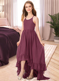 Madalyn A-Line Scoop Neck Asymmetrical Chiffon Junior Bridesmaid Dress With Bow(s) Cascading Ruffles STAP0013480