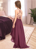 Madalyn A-Line Scoop Neck Asymmetrical Chiffon Junior Bridesmaid Dress With Bow(s) Cascading Ruffles STAP0013480