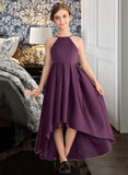 Crystal A-Line Scoop Neck Asymmetrical Satin Junior Bridesmaid Dress With Ruffle STAP0013481