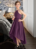 Crystal A-Line Scoop Neck Asymmetrical Satin Junior Bridesmaid Dress With Ruffle STAP0013481