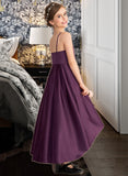 Crystal A-Line Scoop Neck Asymmetrical Satin Junior Bridesmaid Dress With Ruffle STAP0013481