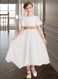 Stephanie A-Line Scoop Neck Tea-Length Chiffon Junior Bridesmaid Dress With Ruffle Sash STAP0013482