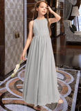 Alisa A-Line Scoop Neck Floor-Length Chiffon Junior Bridesmaid Dress With Ruffle Bow(s) STAP0013483