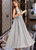 Alisa A-Line Scoop Neck Floor-Length Chiffon Junior Bridesmaid Dress With Ruffle Bow(s) STAP0013483