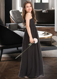 Grace A-Line One-Shoulder Floor-Length Chiffon Lace Junior Bridesmaid Dress STAP0013486