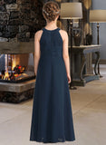 Kendra A-Line Scoop Neck Floor-Length Chiffon Lace Junior Bridesmaid Dress With Ruffle Beading STAP0013488