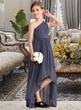 Jaelyn A-Line One-Shoulder Asymmetrical Chiffon Junior Bridesmaid Dress With Ruffle STAP0013489