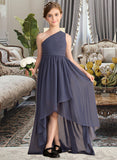 Jaelyn A-Line One-Shoulder Asymmetrical Chiffon Junior Bridesmaid Dress With Ruffle STAP0013489