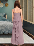 Beatrice A-Line Scoop Neck Floor-Length Chiffon Junior Bridesmaid Dress With Cascading Ruffles STAP0013492