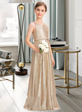 Celeste A-Line Scoop Neck Floor-Length Sequined Junior Bridesmaid Dress STAP0013495