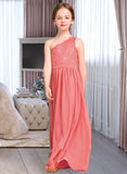 Annabel A-Line One-Shoulder Floor-Length Chiffon Lace Junior Bridesmaid Dress STAP0013500